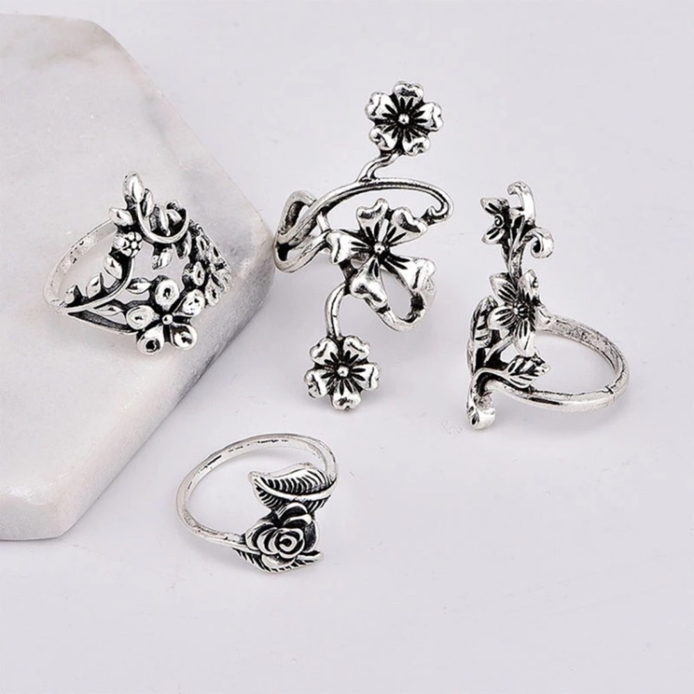 New Silver Floral Ring Set - Picture 1 of 5